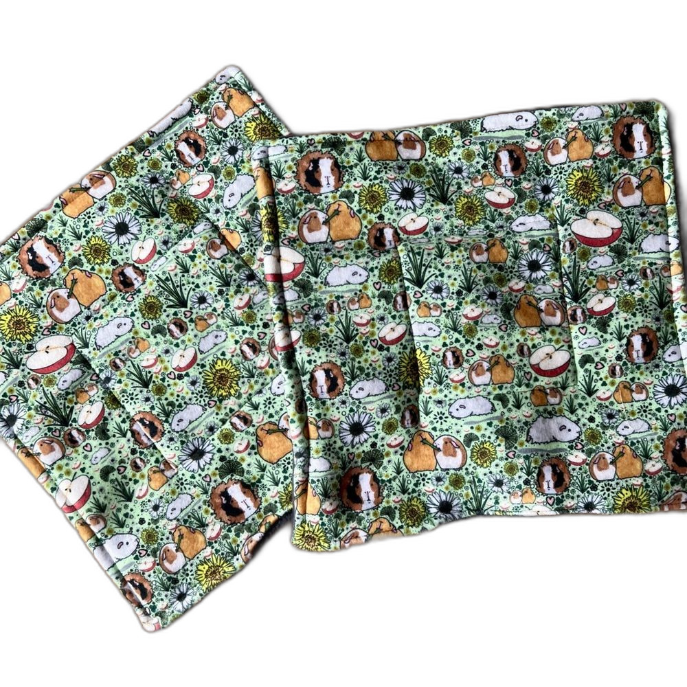 Guinea Pig Piddle Pads Lot 2 Sunflower Fleece Reusable Washable 11” square Buns